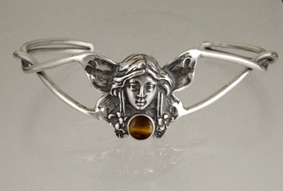 Sterling Silver Victorian Fairy Cuff Bracelet With Tiger Eye